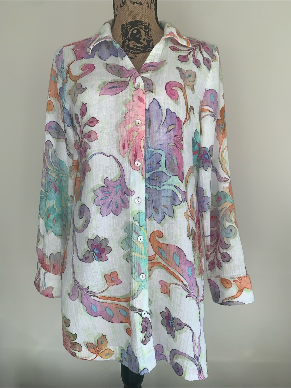 Soft Surroundings Escambia 100% cotton gauze shirt